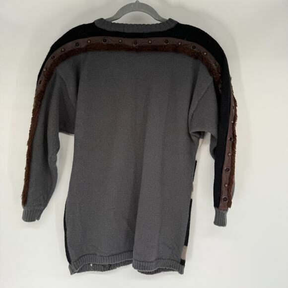 VTG Erez Deer Hunting Sweater Womens M Gray Pullover Wool Angora Leather Grommet - Picture 2 of 13